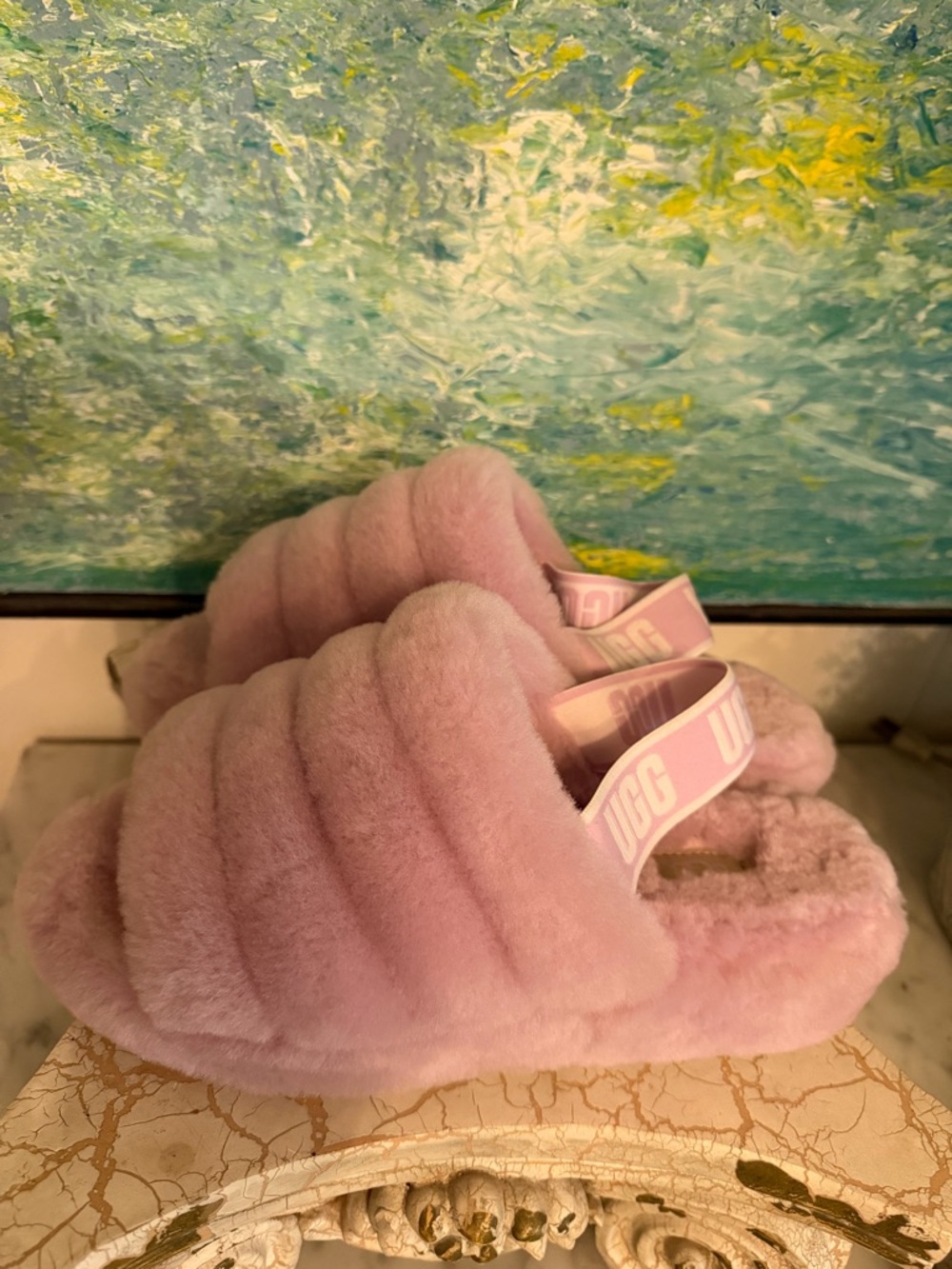 UGG Pink Plush Slide Slippers - Picture 2 of 5